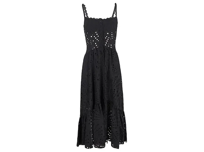 Autre Marque Abito maxi a strati in cotone nero Charo Ruiz Irene con occhielli