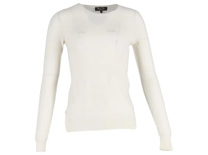 Maglione a collo rotondo in cashmere crema Loro Piana Bianco Crudo