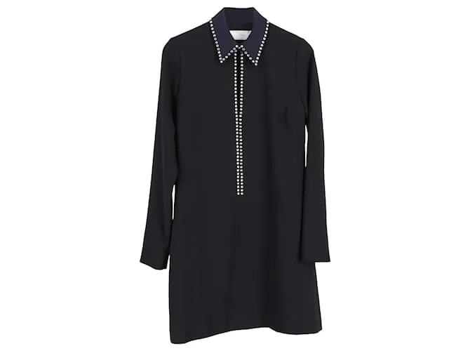 Abito mini in crepe nero con applicazioni di cristalli Victoria, Victoria Beckham