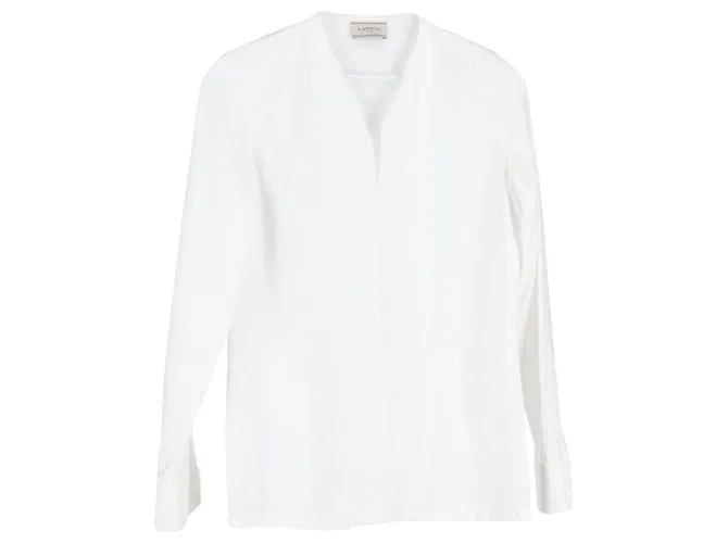 Blusa a V in cotone bianco di Lanvin
