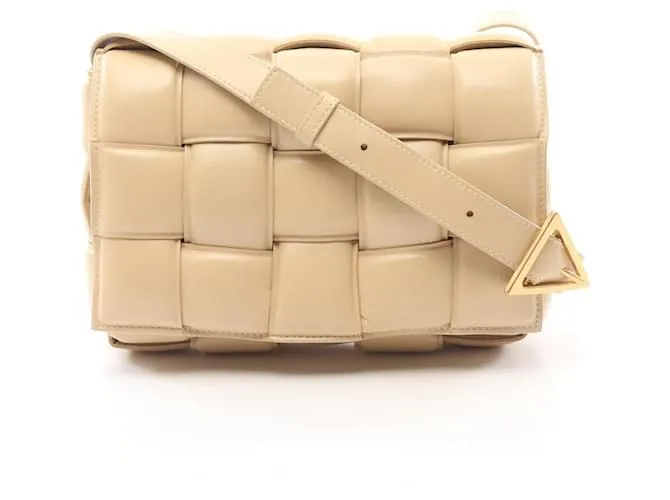 Borsa a Spalla in Pelle Padded Cassette Bottega Veneta Marrone Beige