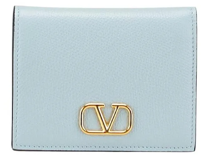Valentino Garavani Portafoglio in pelle di vitello a grana morbida Valentino VLogo Signature Blu