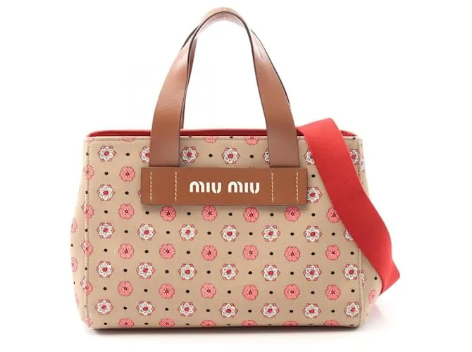 Borsa in tela CANAPA FIORI di Miu Miu Marrone Beige