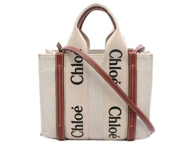 Chloé Borsa in tela e pelle WOODY di Chloe Marrone Beige