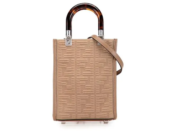 Borsa Shopper Fendi Sunshine in tela Zucca e pelle 2 in 1 Marrone