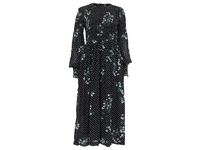 Abito midi stampato in georgette smockato Ganni Rometty in viscosa con stampa floreale