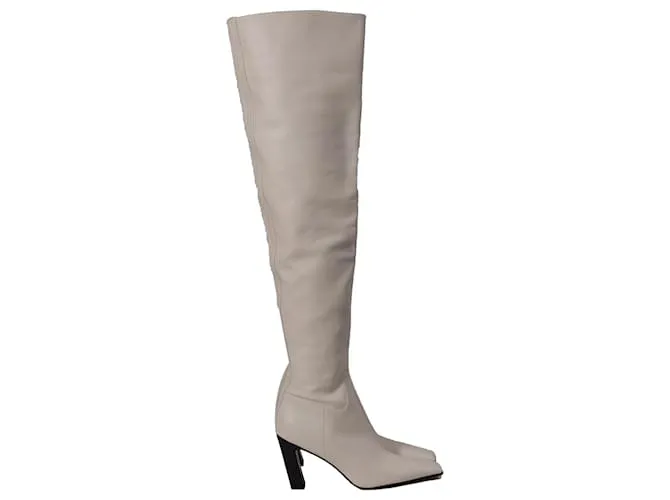 Stivali Khaite Marfa sopra il ginocchio in pelle bianca Bianco Crudo