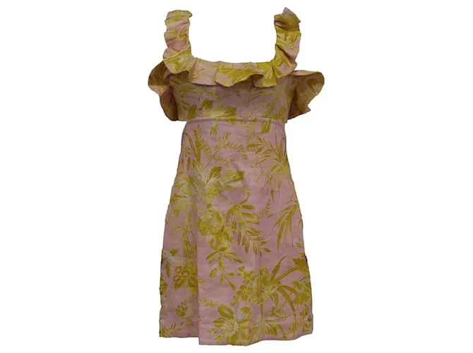 Abito Mini Stampato con Volant Zimmermann in Lino Multicolore