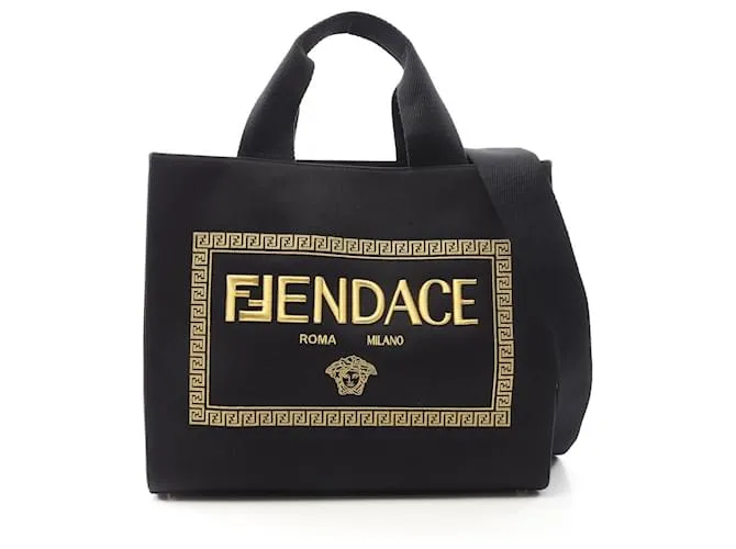 Borsa tote in tela FENDI × VERSACE FENDACE Nero