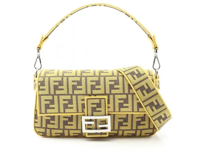 Borsa a mano in tela Mamma Baguette FENDI x FRGMT Giallo