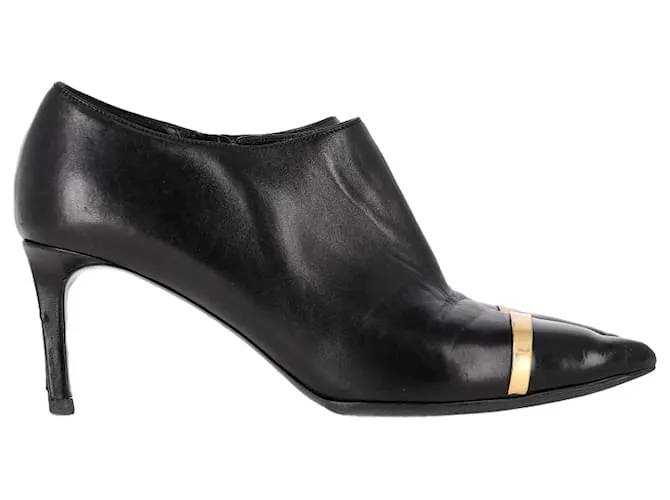 Stivaletti con punta a punta e zip in pelle nera Saint Laurent Nero