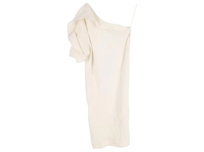 Abito midi a spalla unica in lino avorio di Bottega Veneta Bianco Crudo