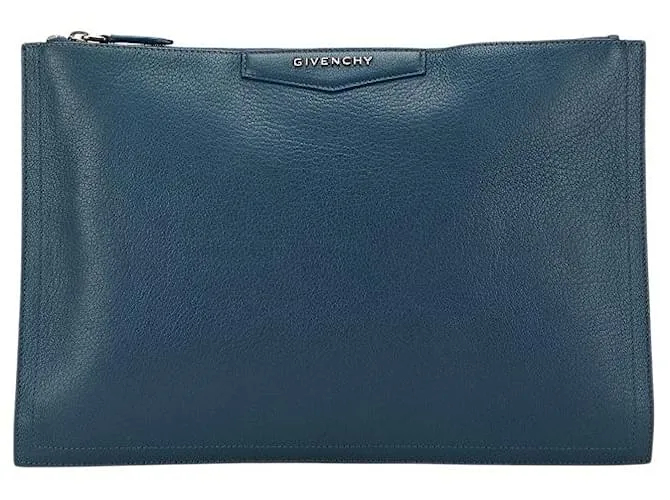Clutch in pelle con logo Givenchy Blu
