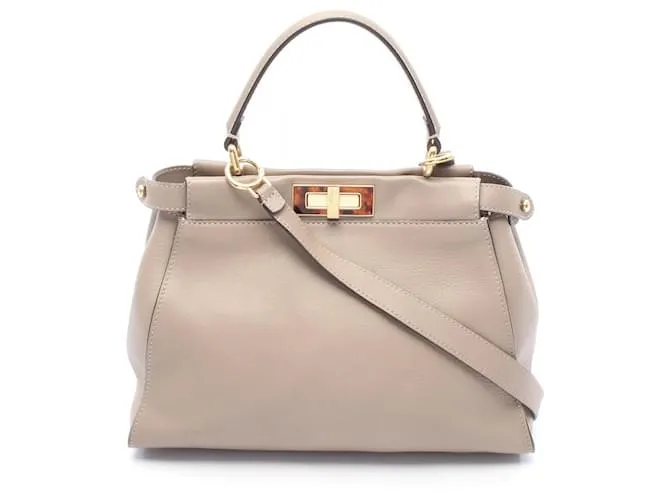 Borsa in pelle Peekaboo di Fendi Marrone Beige
