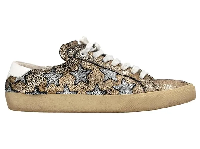 Sneakers Saint Laurent Court Classic Stella Crepata in Pelle Dorata Metallica D'oro Metallico