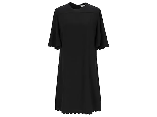 Abito al ginocchio in acetato nero con dettagli scallop di Chloé