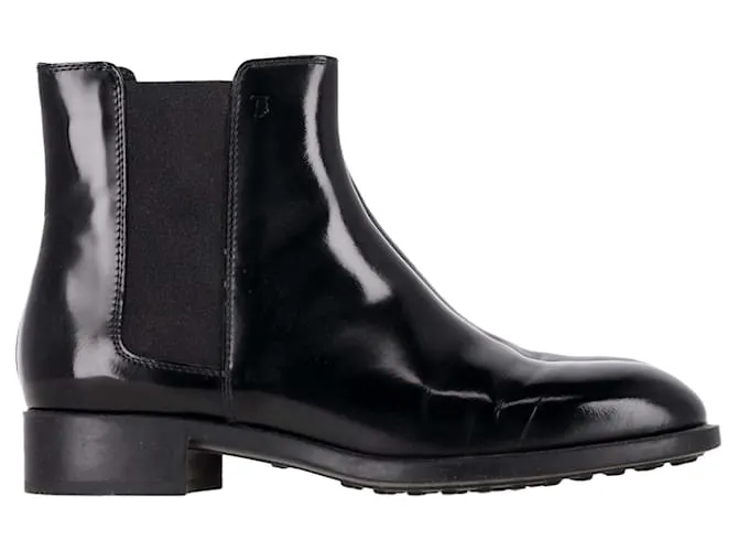 Stivali Chelsea Lucidi in Pelle Nera di Tod's Nero