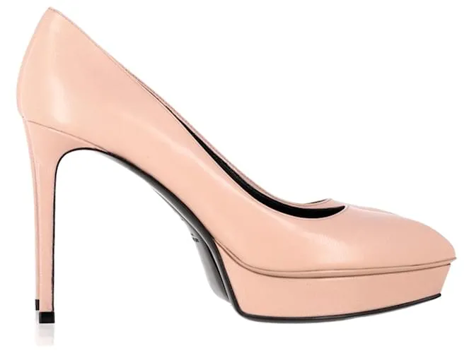 Décolleté con plateau Saint Laurent in pelle rosa nude
