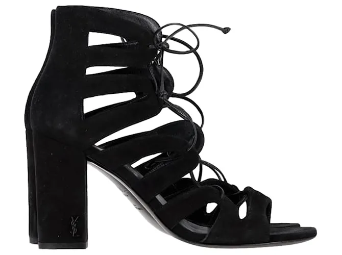 Sandali con tacco Gladiator Saint Laurent in suede nero