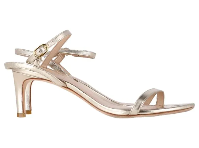 Sandali con cinturino alla caviglia Stuart Weitzman in pelle dorata D'oro Metallico