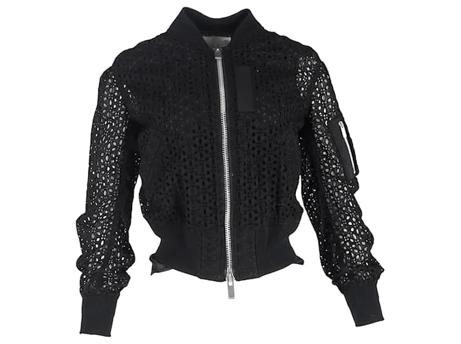 Giacca bomber con zip in cotone nero Sacai con occhielli