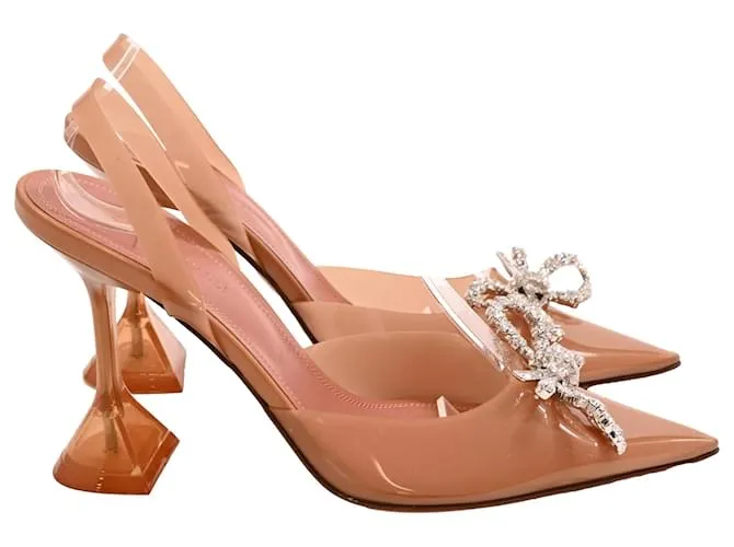 Amina Muaddi Rosie 95 Décolleté Slingback in PVC Marrone