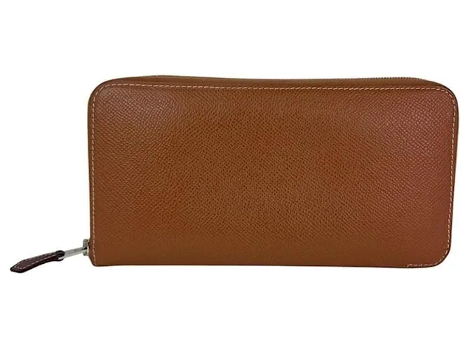 Silk In Portafoglio lungo con zip in seta Epson oro di Hermès Marrone
