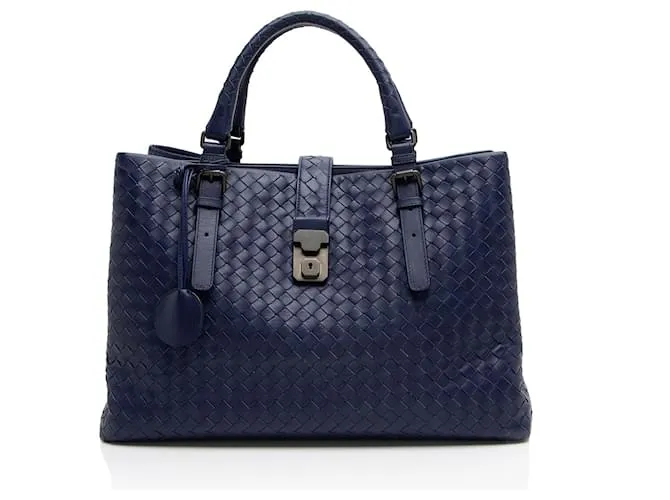 Borsa media Roma in nappa Intrecciato di Bottega Veneta Blu