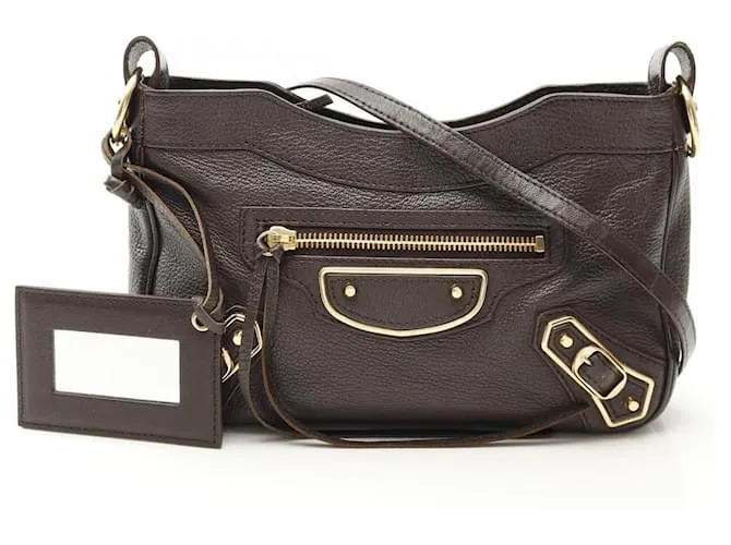 Borsa a Spalla in Pelle Balenciaga Giant Hip Marrone