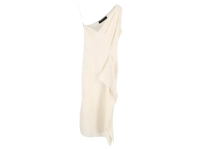 Abito midi a spalla unica con volant in seta crema di Roland Mouret Bianco Crudo