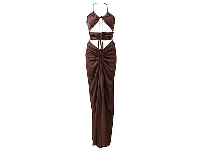 Autre Marque Abito Maxi Halter in Viscosa Marrone con Cut-Out di Christopher Esber Rosso