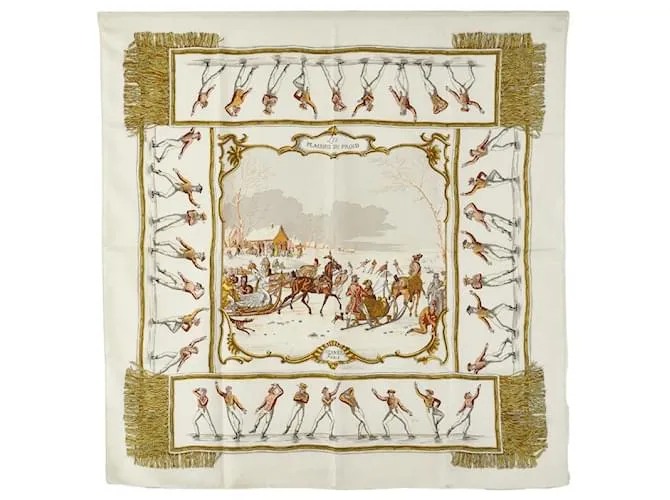 Hermès LES PLAISIRS DU FROID Sciarpa in Seta Bianco