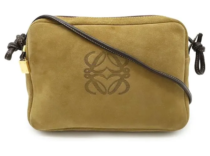 Borsa a Spalla in Pelle Suede Anagram Loewe Marrone Beige