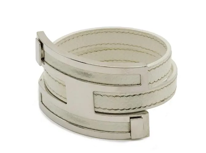 Hermès Bracciale in pelle Hermes Pls Pls Metallo Argento Timbro Bianco J (2006)