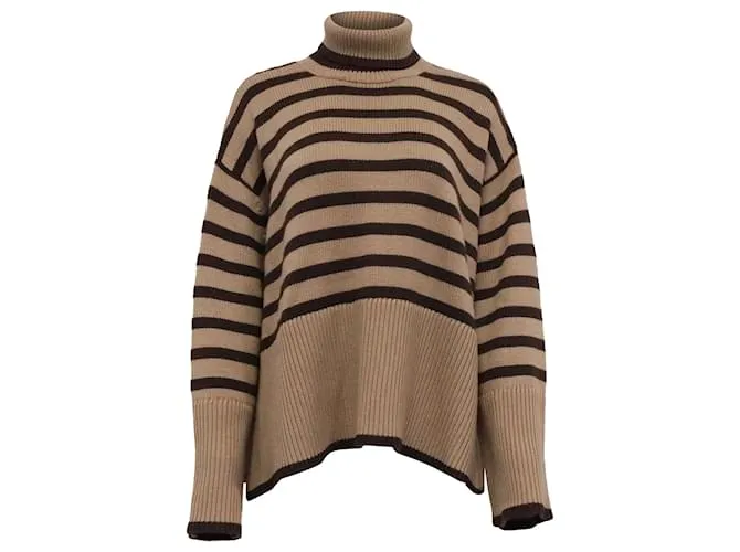 Maglione oversized a collo alto a righe Totême in lana marrone