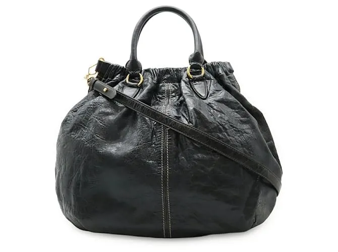 Borsa in pelle 2 in 1 Miu Miu con arricciature Nero