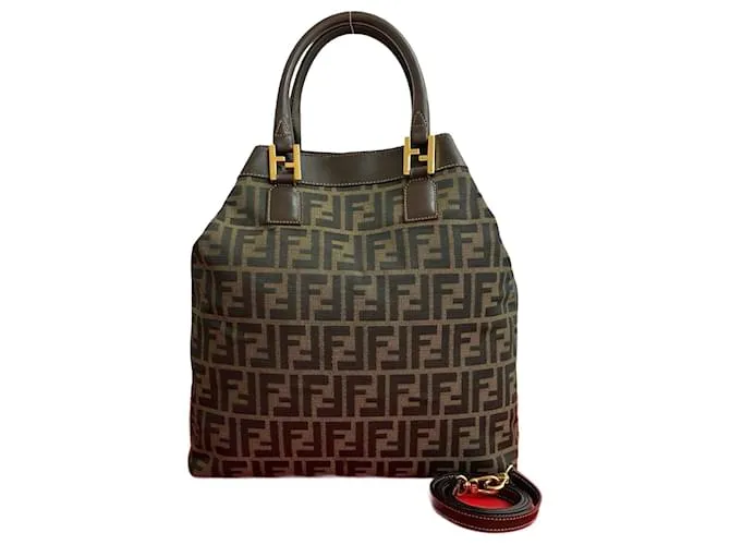 Borsa 2 in 1 in tela Zucca in pelle Fendi Marrone