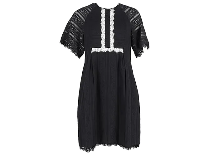 Abito Mini in Pizzo Erdem in Poliestere Nero