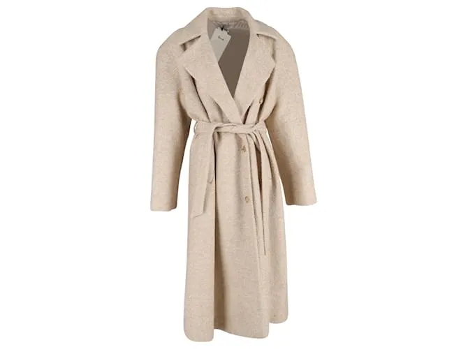 Cappotto doppiopetto in lana beige a spina di pesce Magda Butrym
