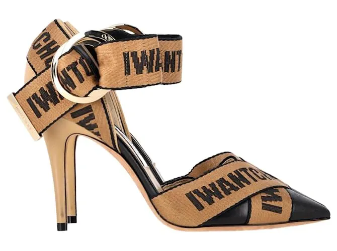 Pumps con cinturino alla caviglia stampati Bea in tela marrone Jimmy Choo Rosso