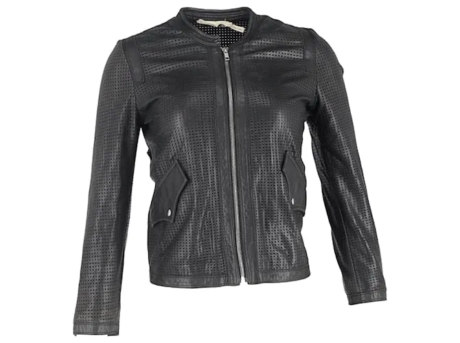 Giacca zipata perforata Isabel Marant Étoile in pelle di agnello nera Nero