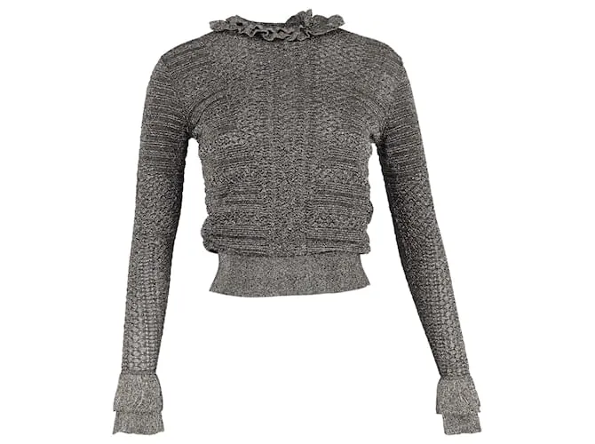 Maglione in lurex argento metallico con colletto a volant Chloé