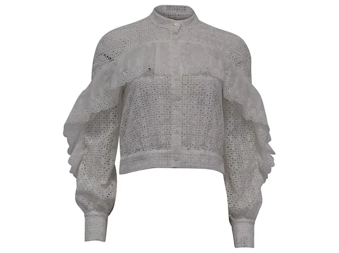 Self portrait Blusa in pizzo floreale con occhielli Self-Portrait in poliestere bianco Crudo