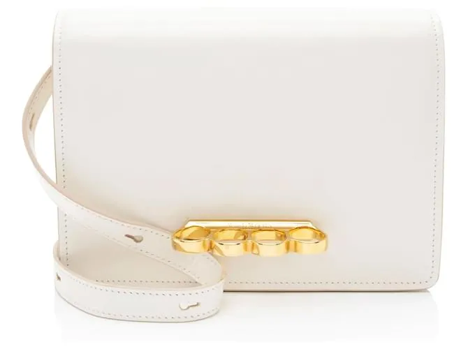 Borsa a spalla in pelle di vitello con quattro anelli Alexander McQueen Bianco