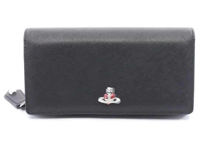 Portafoglio lungo bifold Vivienne Westwood in pelle Saffiano Nero