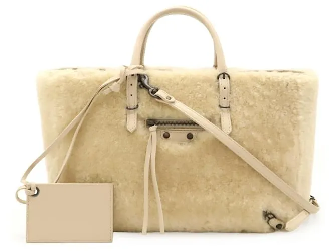 Borsa 2 in 1 in pelle di pelliccia di Balenciaga Marrone Beige