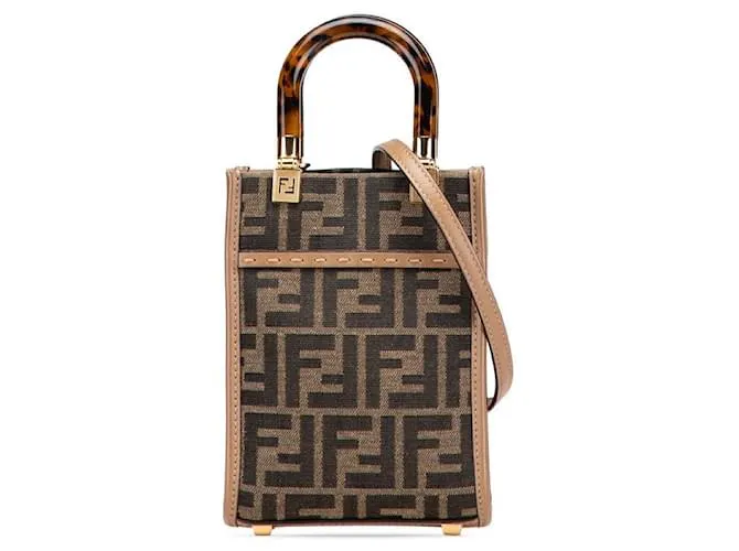 Borsa a Spalla Fendi Zucca in Tela e Pelle 2 in 1 Marrone