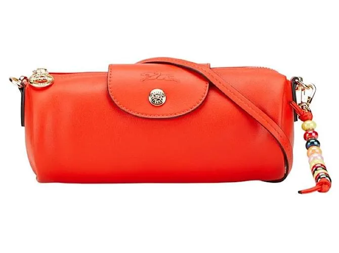 Borsa a spalla in pelle con logo Longchamp Arancione