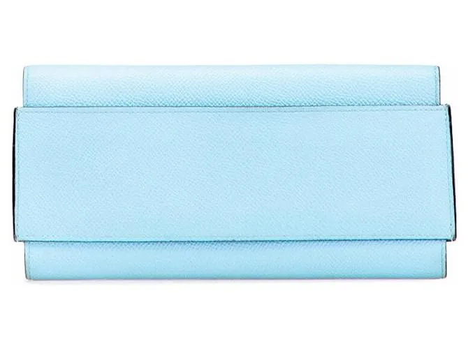 Hermès Portafoglio Long Veau Epsom Passant Hermes Blu