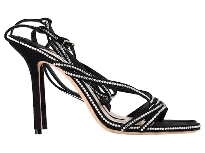 Sandali con tacco strappy decorati Jimmy Choo in suede nero